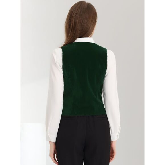 Velvet Suit Waistcoat Retro Sleeveless Steampunk Blazer Dressy Vest Dark Green - Picture 3 of 5